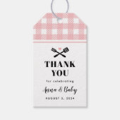 Roos Roze Gingham Pset Baby Q Shower Hartelijk dan Cadeaulabel (Voorkant)