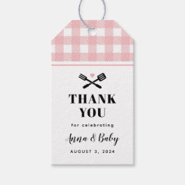 Roos Roze Gingham Pset Baby Q Shower Hartelijk dan Cadeaulabel