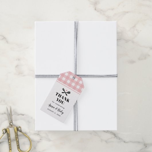 Roos Roze Gingham Pset Baby Q Shower Hartelijk dan Cadeaulabel (Met Touw)