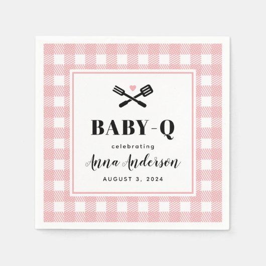 Roos Roze Gingham Pset Baby Q Shower Servet (Voorkant)