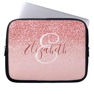 Roos Roze glitter blush ombre monogram Laptop Sleeve