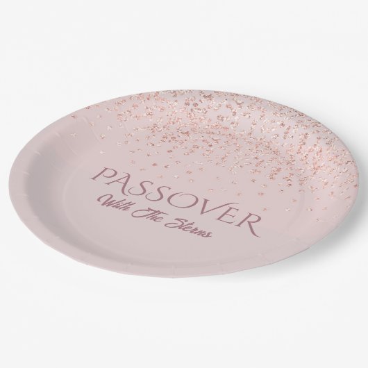 Roos Roze Glitter Dust Jwish Passover Seder Papieren Bordje (Gekanteld)