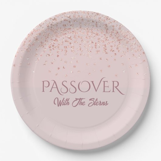 Roos Roze Glitter Dust Jwish Passover Seder Papieren Bordje (Voorkant)