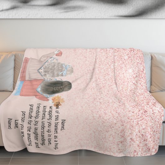 Roos Roze glitter Effect Two Girls Letter Note Fleece Deken