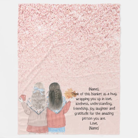Roos Roze glitter Effect Two Girls Letter Note Fleece Deken (Voorkant)