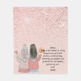 Roos Roze glitter Effect Two Girls Letter Note Fleece Deken
