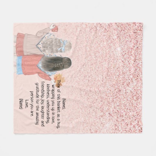 Roos Roze glitter Effect Two Girls Letter Note Fleece Deken (Voorkant (Horizontaal))