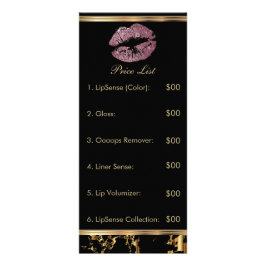 Roos Roze Glitter en Marmeren Lip Prijslijst Reclamekaart