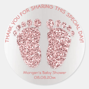 Roos Roze Glitter Feet Baby shower Favor Dank je Ronde Sticker