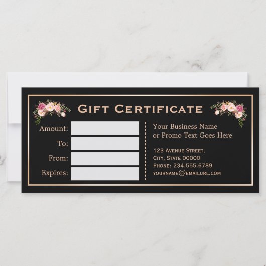 Roos Roze Glitter Floral Gift Certificate Kaart (Achterkant)