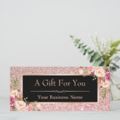 Roos Roze Glitter Floral Gift Certificate Kaart (Staand voorkant)