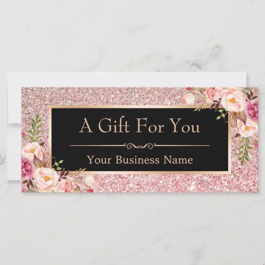 Roos Roze Glitter Floral Gift Certificate Kaart (Voorkant)