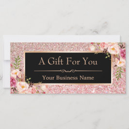 Roos Roze Glitter Floral Gift Certificate Kaart