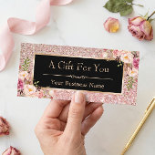 Roos Roze Glitter Floral Gift Certificate Kaart