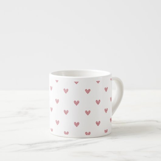 Roos roze glitter Hearts Patroon Espresso Kop (Voorkant rechts)