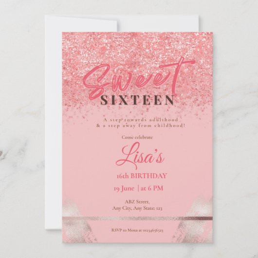 Roos Roze glitter lief zestien jarig Kaart (Voorkant)