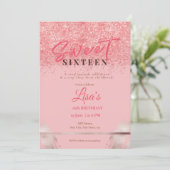 Roos Roze glitter lief zestien jarig Kaart (Staand voorkant)