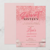 Roos Roze glitter lief zestien jarig Kaart (Voorkant / Achterkant)