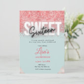 Roos Roze glitter lief zestien jarig Kaart (Staand voorkant)