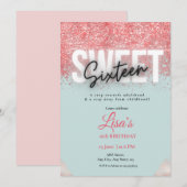 Roos Roze glitter lief zestien jarig Kaart (Voorkant / Achterkant)