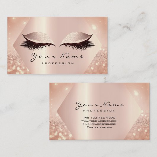 Roos Roze Glitter Makeup Artist Lashes Blush Skin Visitekaartje (Voorkant / Achterkant)