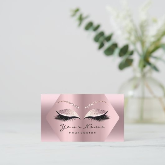 Roos Roze Glitter Makeup Artist Lashes Studio Visitekaartje (Staand voorkant)