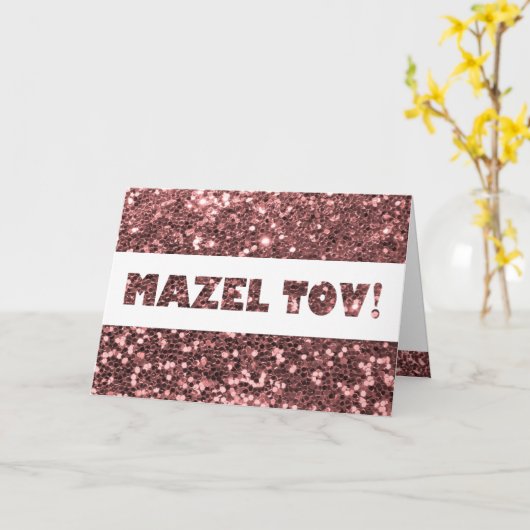 Roos Roze Glitter Mazel Tov Gefeliciteerd Kaart (Gele Bloem)