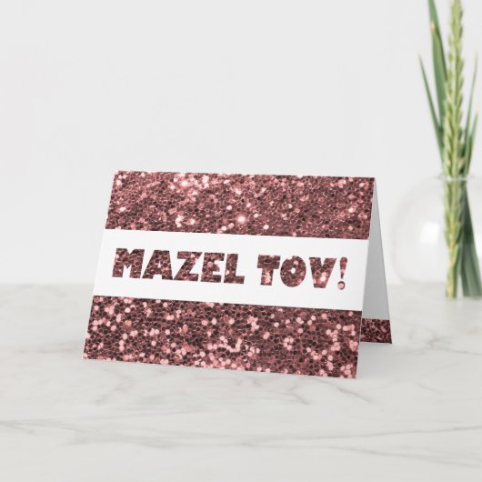 Roos Roze Glitter Mazel Tov Gefeliciteerd Kaart (Voorkant)