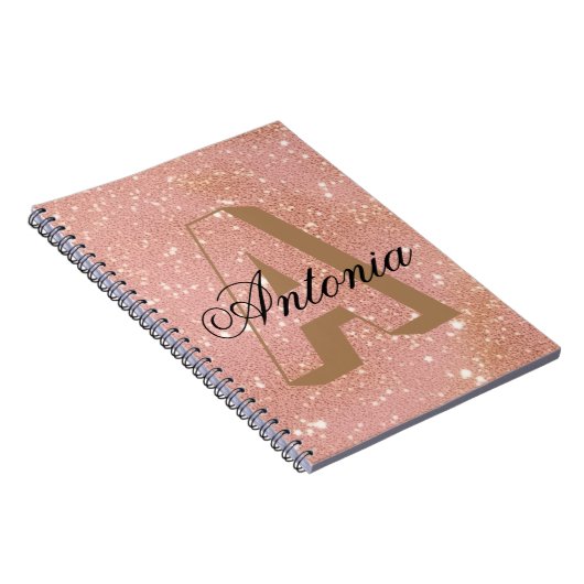 Roos Roze Glitter Naam & Initiaal Notitieboek (Rechterzijde)
