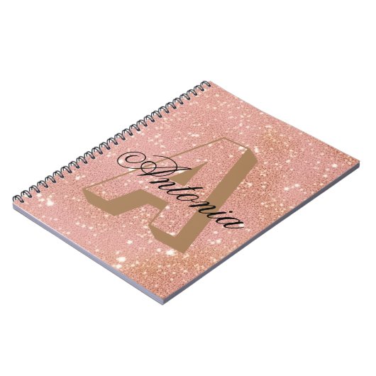 Roos Roze Glitter Naam & Initiaal Notitieboek (Linkerzijde)