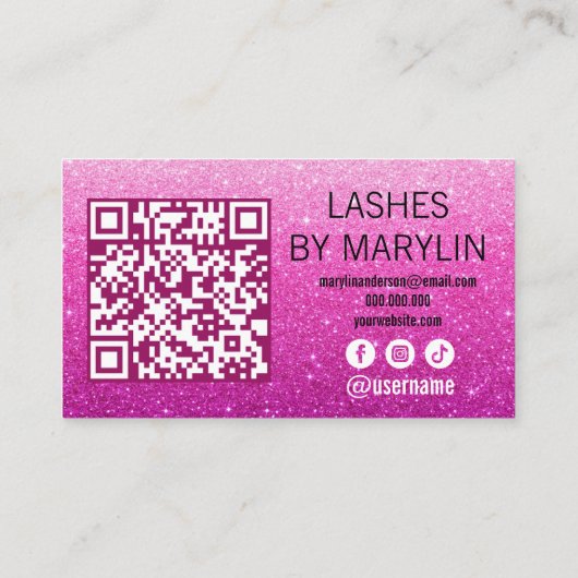 Roos Roze Glitter Ombre Lash Technician Klantenkaartje (Achterkant)