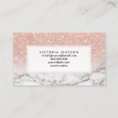 Roos roze glitter ombre witte marmer visitekaartje (Achterkant)
