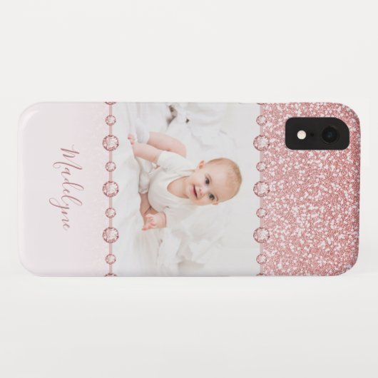 Roos Roze Glitter Rhinestone Naam Foto Case-Mate iPhone Case (Achterkant (horizontaal))