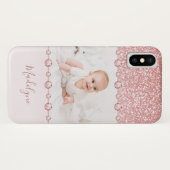 Roos Roze Glitter Rhinestone Naam Foto Case-Mate iPhone Case (Achterkant (horizontaal))