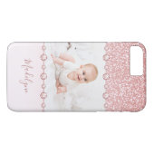Roos Roze Glitter Rhinestone Naam Foto Case-Mate iPhone Case (Achterkant (Horizontaal))