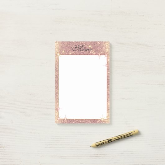 Roos Roze glitter Sparkle Glam Faux Textuur Post-it® Notes (Op bureau)