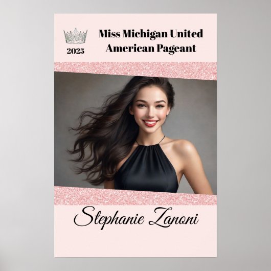 Roos Roze Glitz Pageant Deur Banner Poster (Voorkant)
