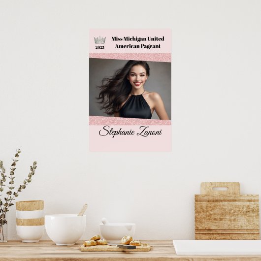 Roos Roze Glitz Pageant Deur Banner Poster (Keuken)