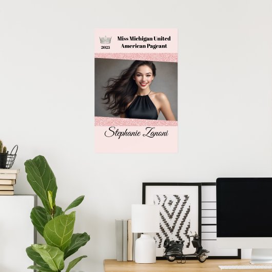 Roos Roze Glitz Pageant Deur Banner Poster (Thuiskantoor)