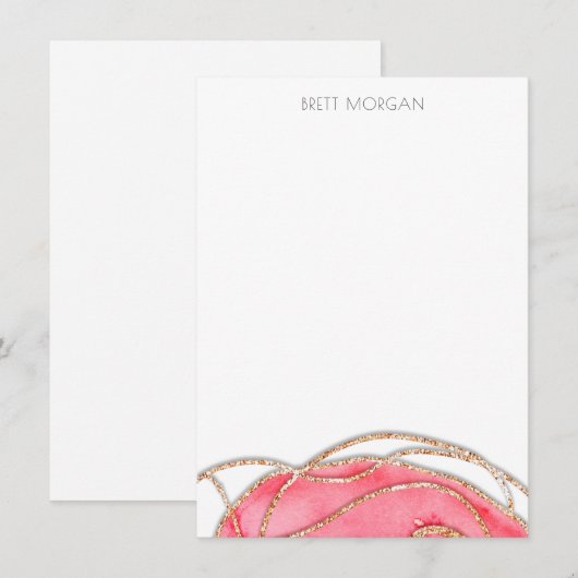 Roos Roze Gold Agate Notitiekaartje (Voorkant / Achterkant)