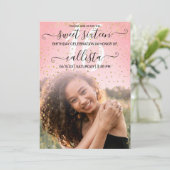 Roos Roze Gold Confetti Foto Collage Sweet 16 Kaart (Staand voorkant)