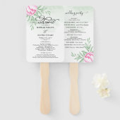 Roos Roze Goud Bloemen Groen Bruiloft Programma Handwaaier (Voorkant en achterkant)