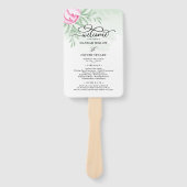 Roos Roze Goud Bloemen Groen Bruiloft Programma Handwaaier (Voorkant)