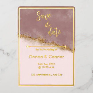 Roos Roze & Goud Save the Date Wedding Invitation Folie Uitnodiging