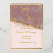 Roos Roze & Goud Save the Date Wedding Invitation Folie Uitnodiging (Voorkant)