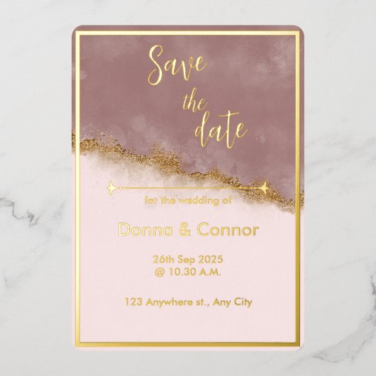 Roos Roze & Goud Save the Date Wedding Invitation Folie Uitnodiging (Voorkant)