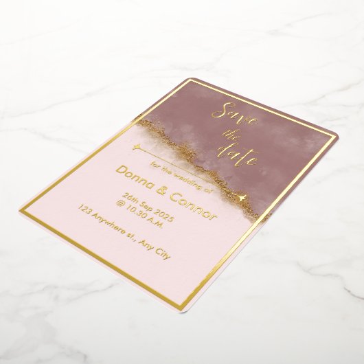 Roos Roze & Goud Save the Date Wedding Invitation Folie Uitnodiging (Gedraaid)