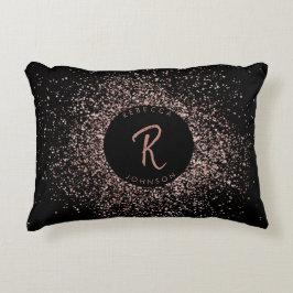 Roos roze goud & zwart glitter Lijst monogram Accent Kussen