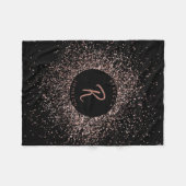 Roos roze goud & zwart glitter Lijst monogram Fleece Deken (Voorkant (Horizontaal))