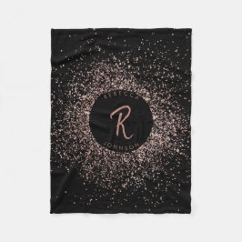 Roos roze goud & zwart glitter Lijst monogram Fleece Deken
